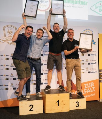 Siegerfoto der Wertungsgruppe Leichte Lagerbiere und Münchner Helle, Kategorie Gewerbliche Brauerei